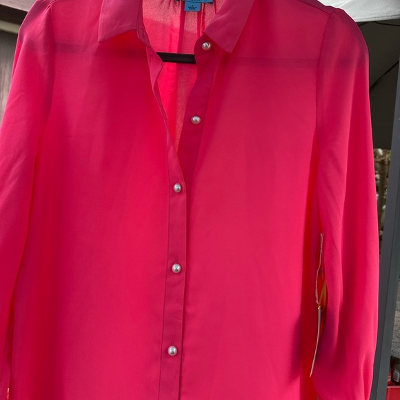 CeCe Pink Button Down Shirt with Notched Collar & Cuffed Sleeves Size Small NWT‎ - Picture 8 of 16